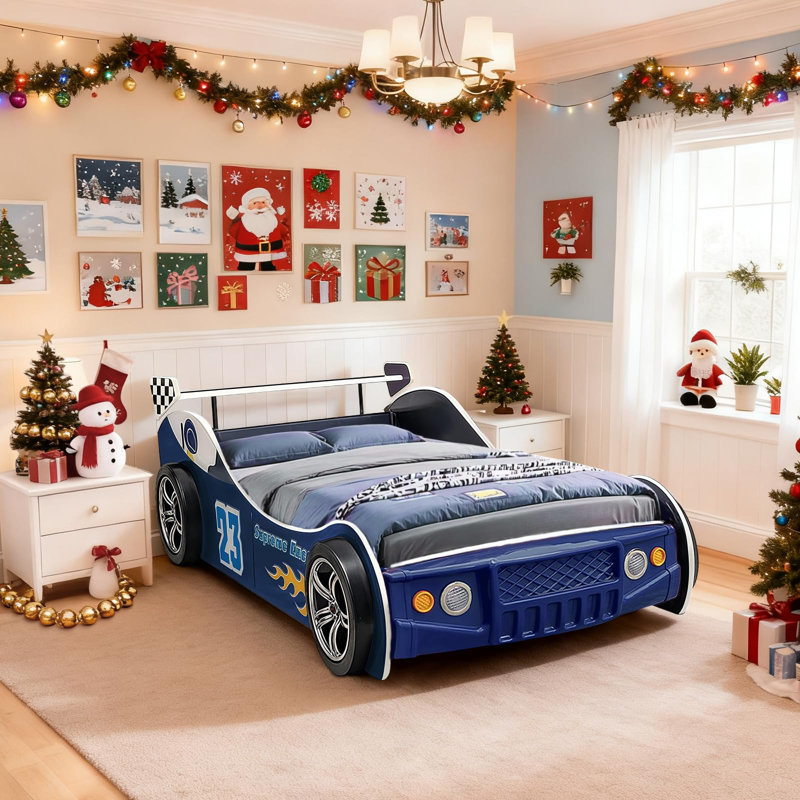 Zoomie Kids Blue Twin Car Bed for Kids | Wayfair